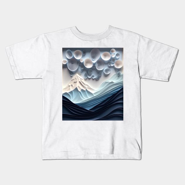 Beautiful Paper quill Carving of cool ethereal Mount Everest with only shades of blue ! Kids T-Shirt by UmagineArts